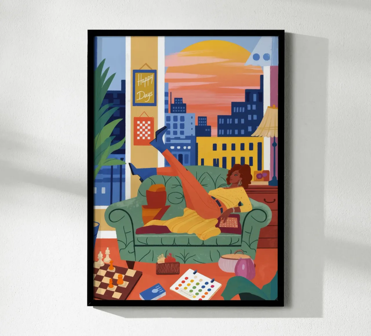 Paisaje onírico de relajación urbana poster con marco de madera de Lumina Vision