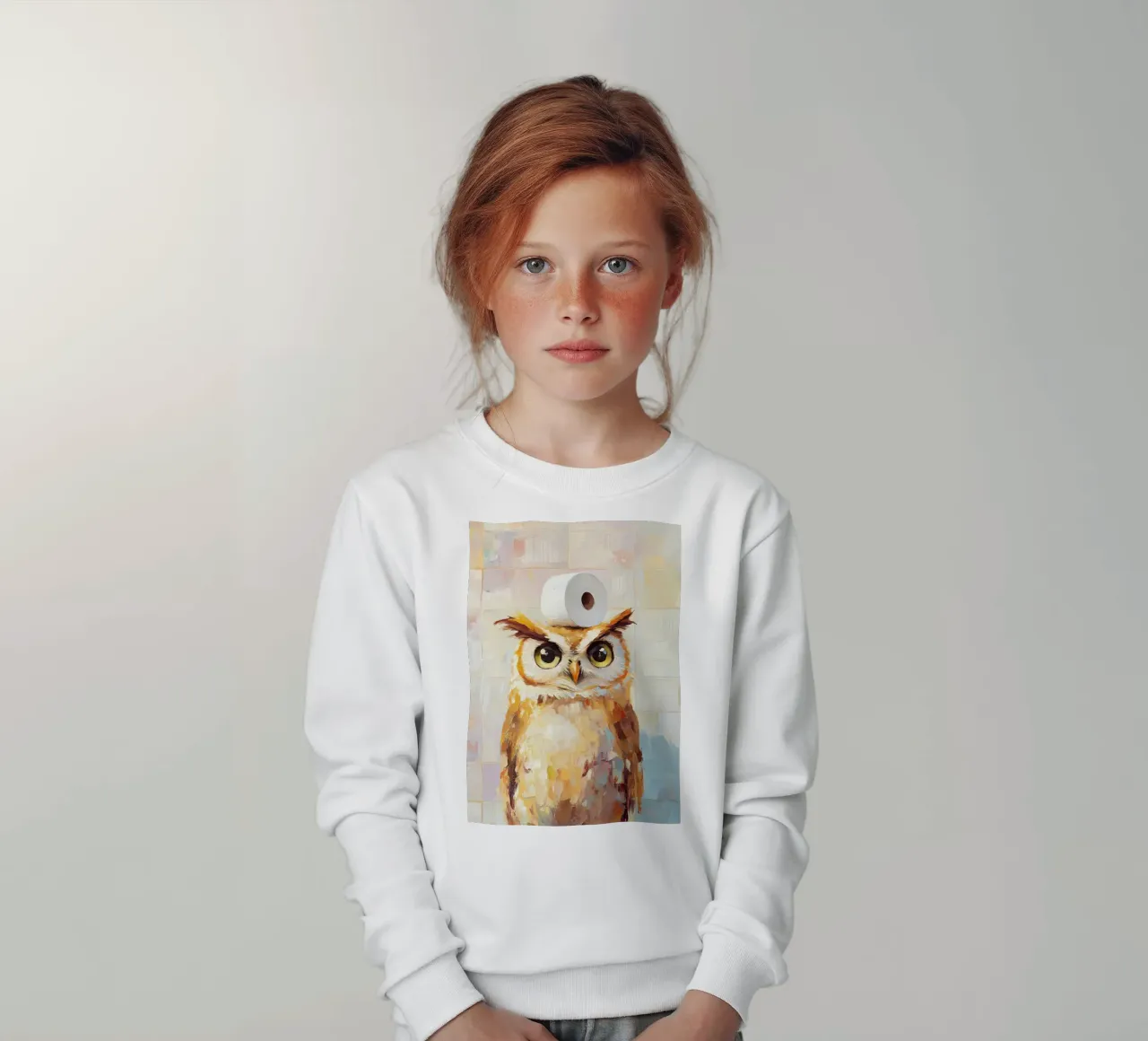 Eule mit Toilettenpapier Kinder Sweatshirt von Adrian Patel