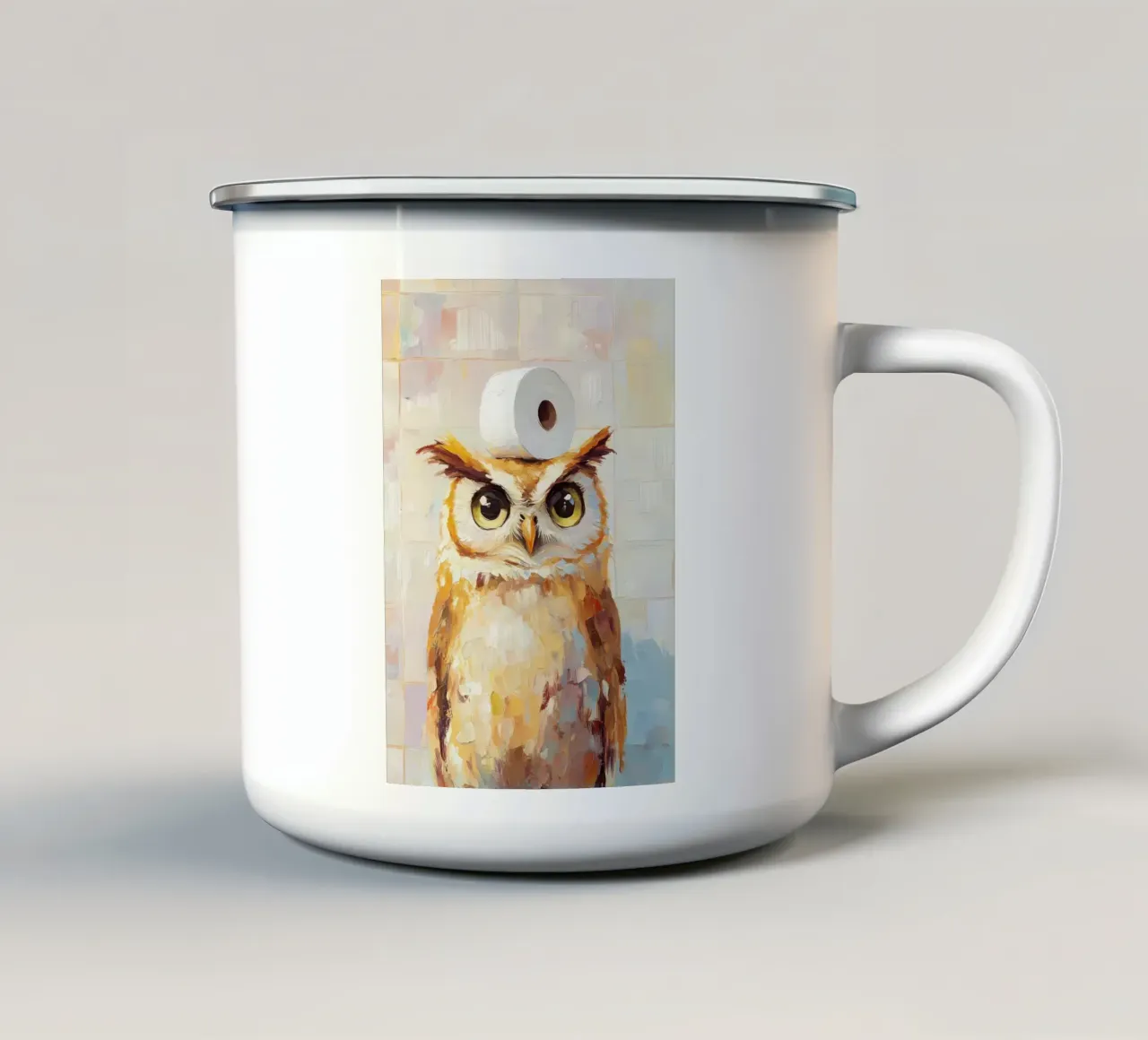 Gufo con carta igienica tazza in smalto da Adrian Patel