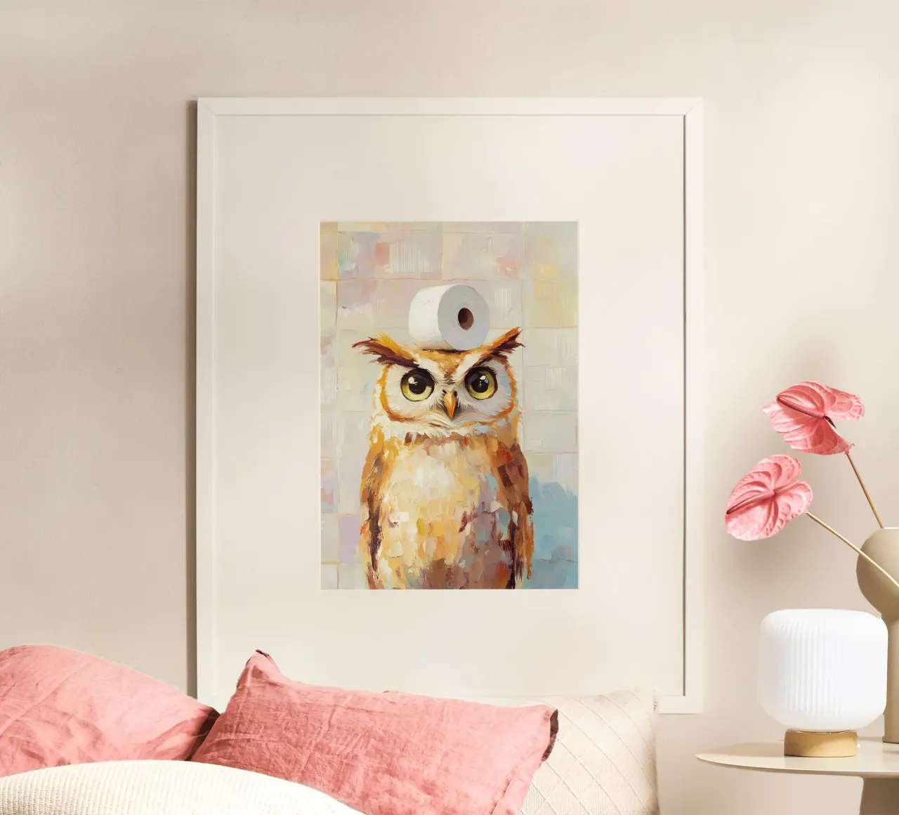 Owl with Toilet Paper hahnemühle by Adrian Patel