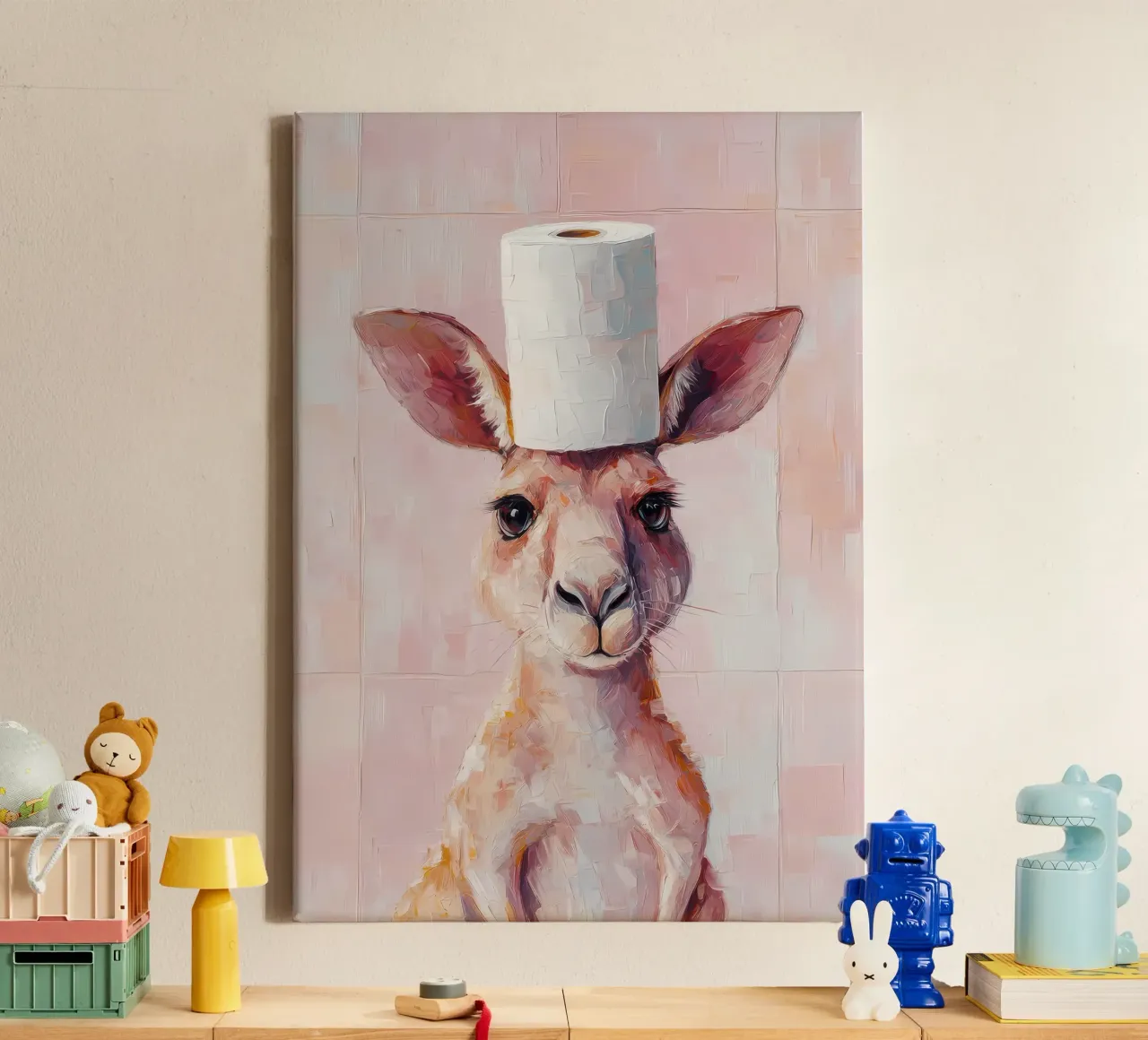 Kangoeroe met wc-hoed canvas van Adrian Patel