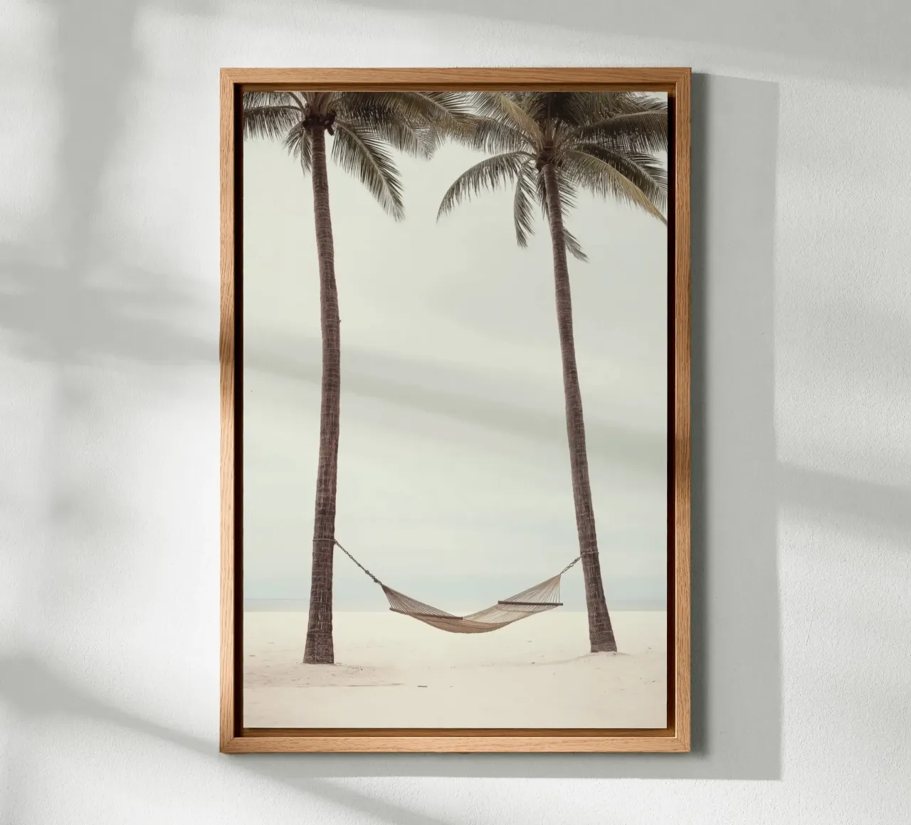 Hammock Between Palm Trees Beach Art canvas with Floater frame by Indigo Tides Art