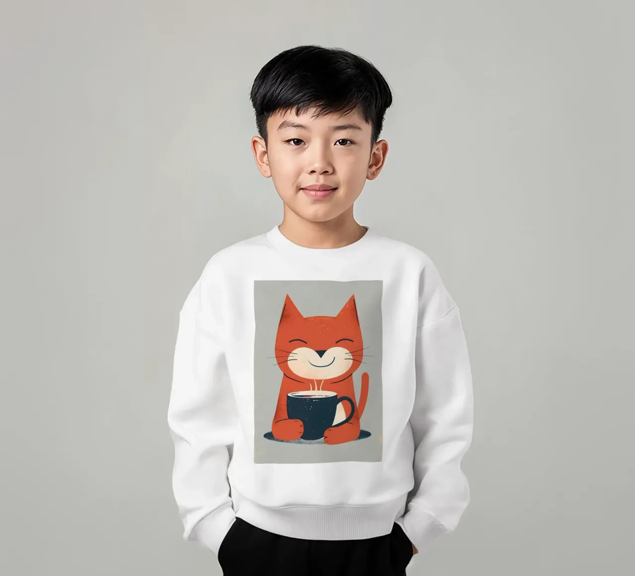 Gatto che beve caffè smile felpa bambino da Bartosz Powalka