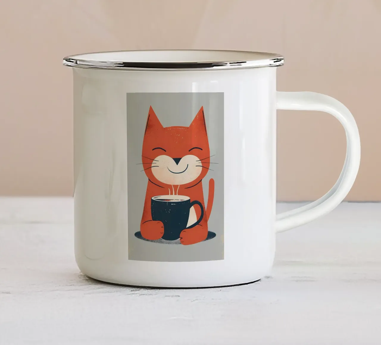 Sonrisa de gato bebiendo café taza de esmalte de Bartosz Powalka