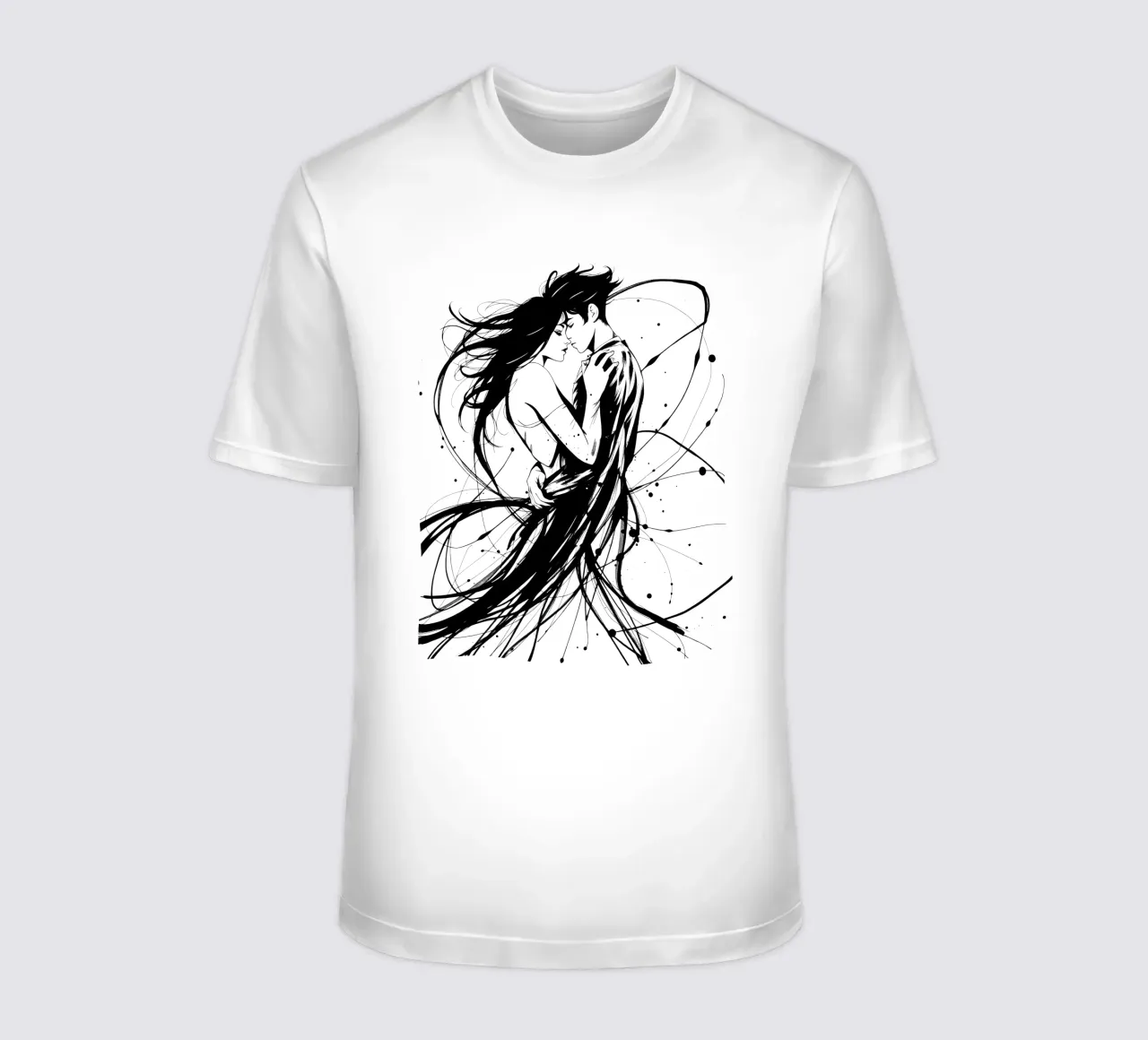 abbraccio appassionato tra una coppia intrecciata in linee fluide t-shirt da DesignDoodle