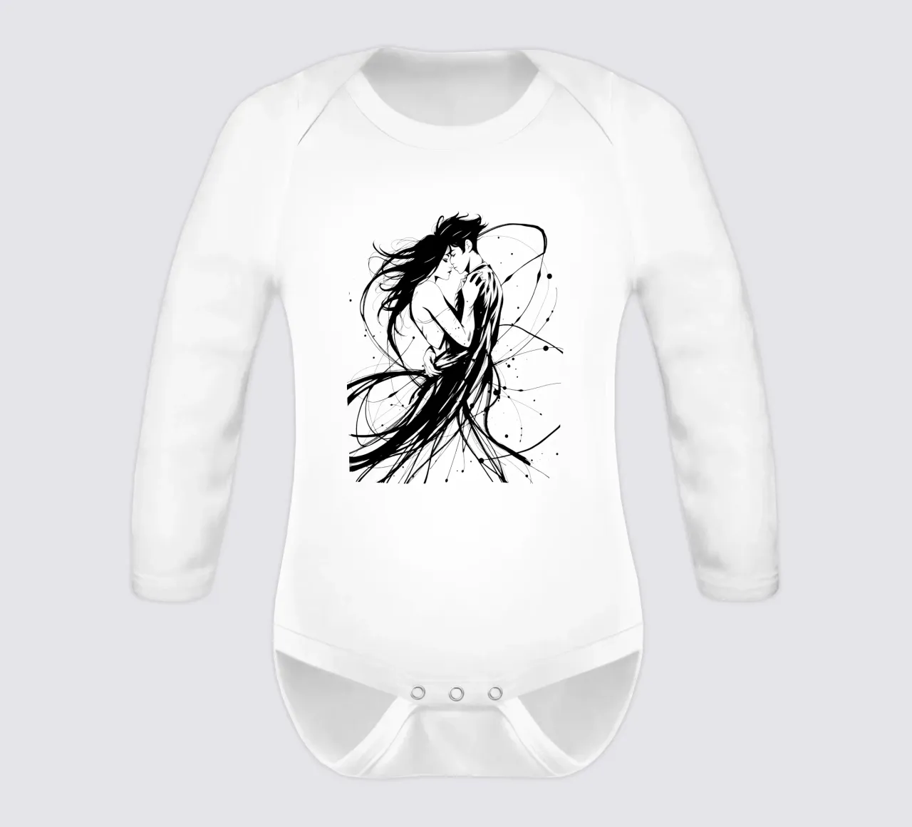 abbraccio appassionato tra una coppia intrecciata in linee fluide body neonato maniche lunghe da DesignDoodle