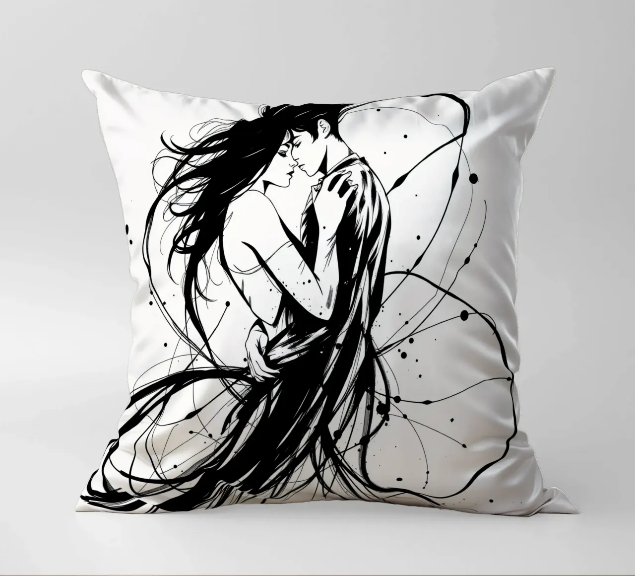 abbraccio appassionato tra una coppia intrecciata in linee fluide cuscino da DesignDoodle
