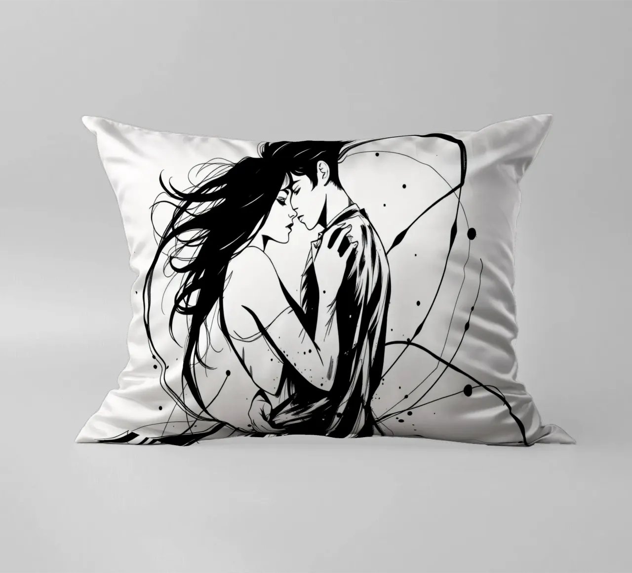 abbraccio appassionato tra una coppia intrecciata in linee fluide cuscino da DesignDoodle