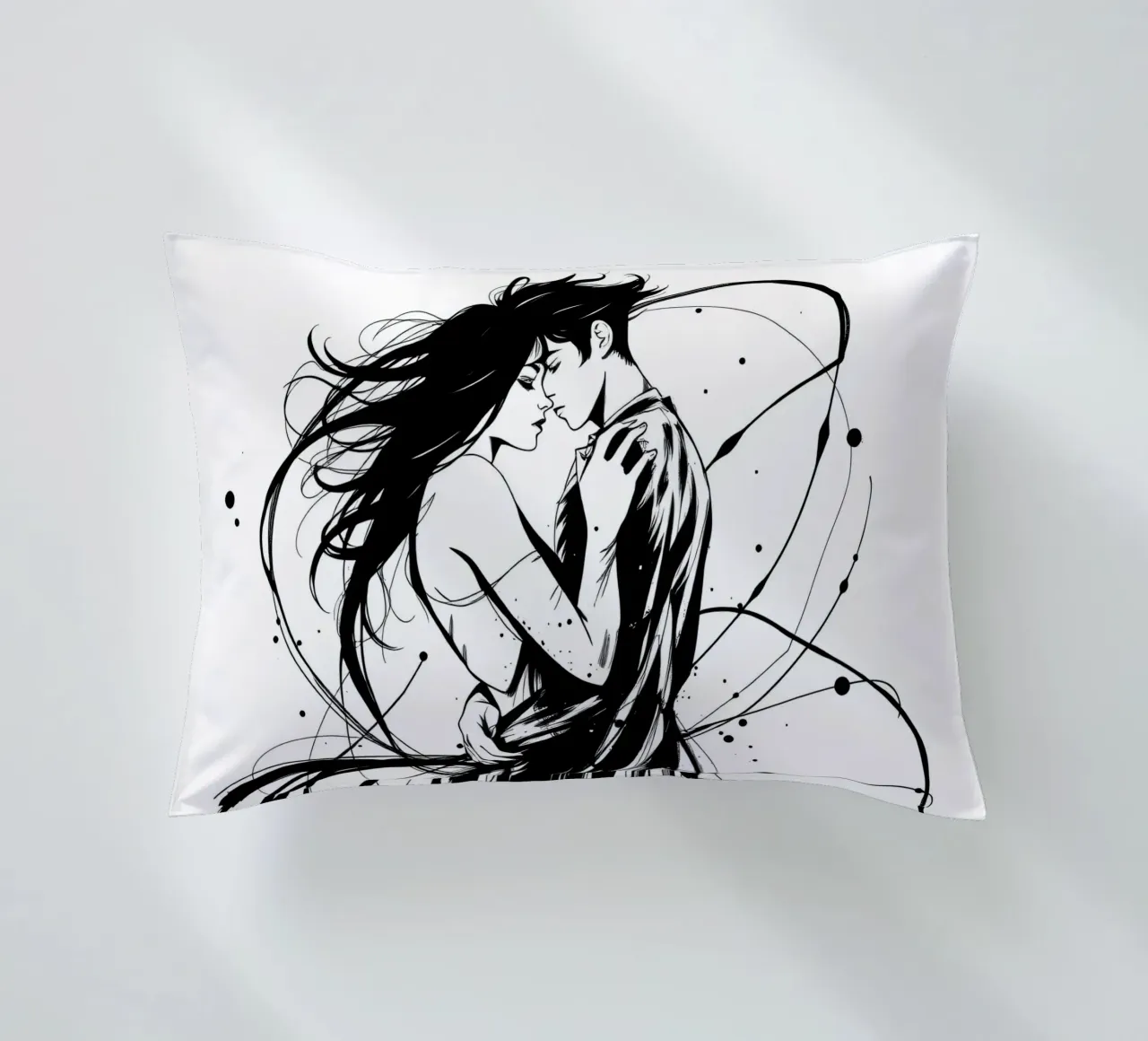 abbraccio appassionato tra una coppia intrecciata in linee fluide cuscino da DesignDoodle