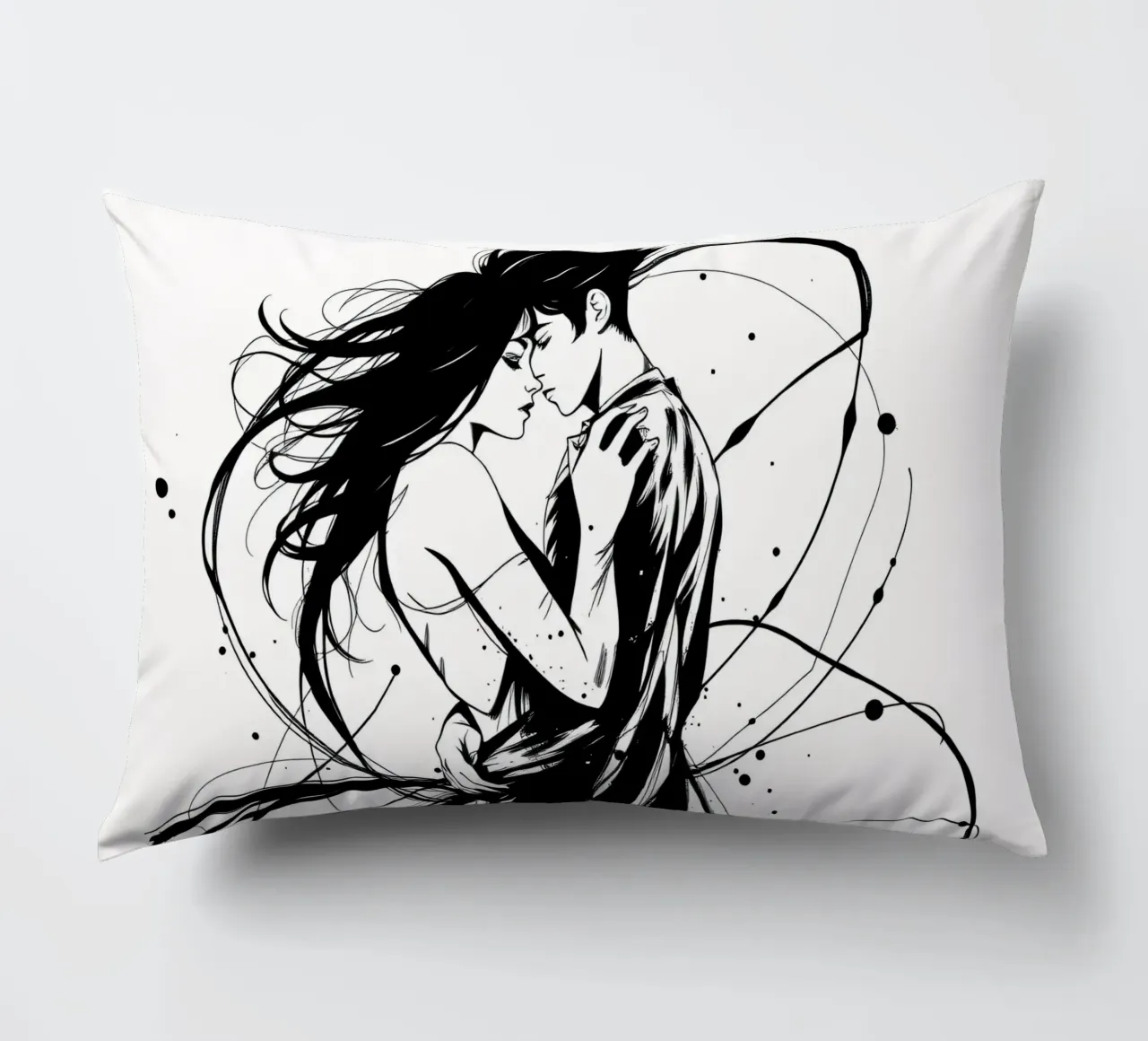 abbraccio appassionato tra una coppia intrecciata in linee fluide cuscino da DesignDoodle