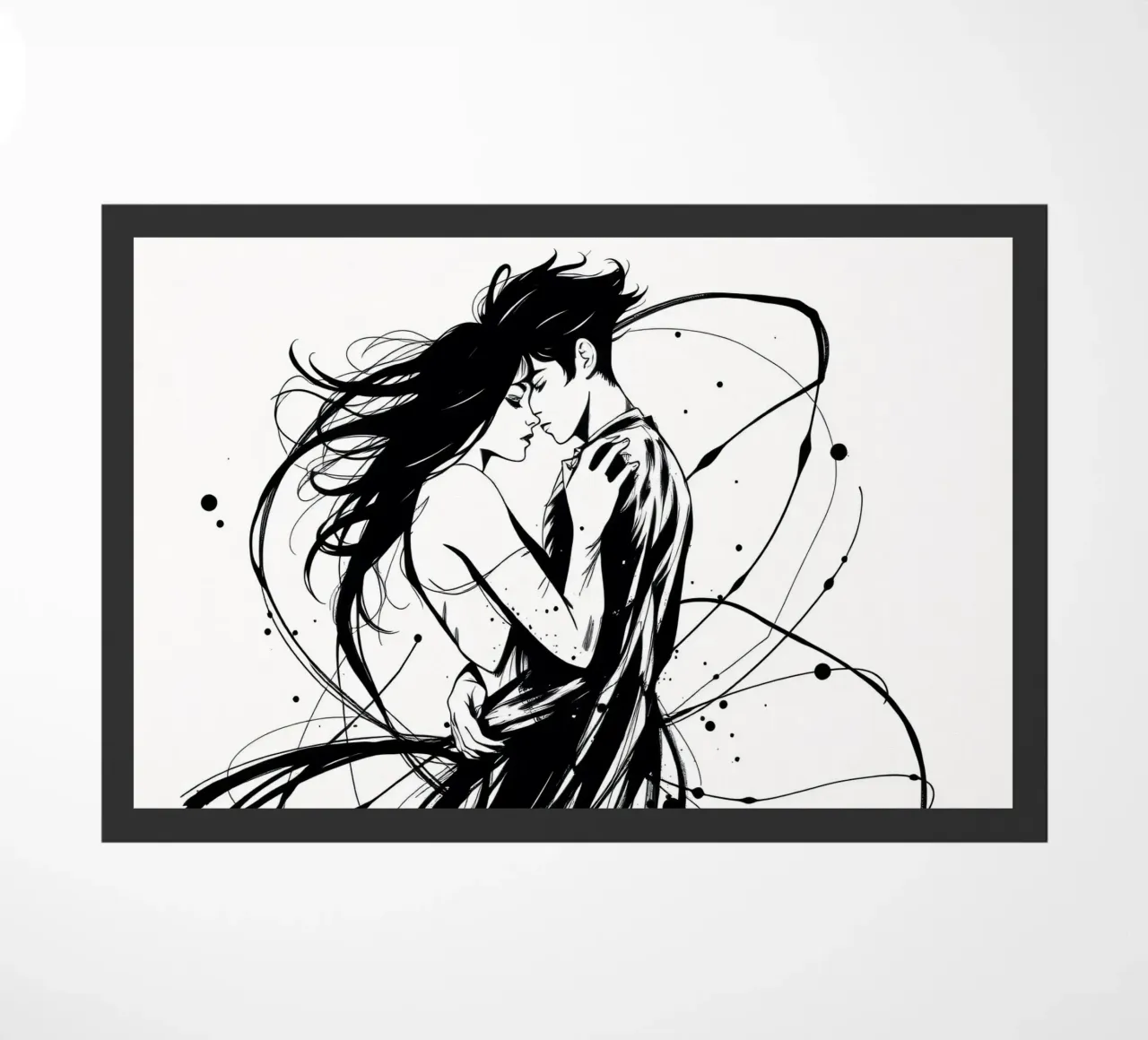 abbraccio appassionato tra una coppia intrecciata in linee fluide zerbino da DesignDoodle