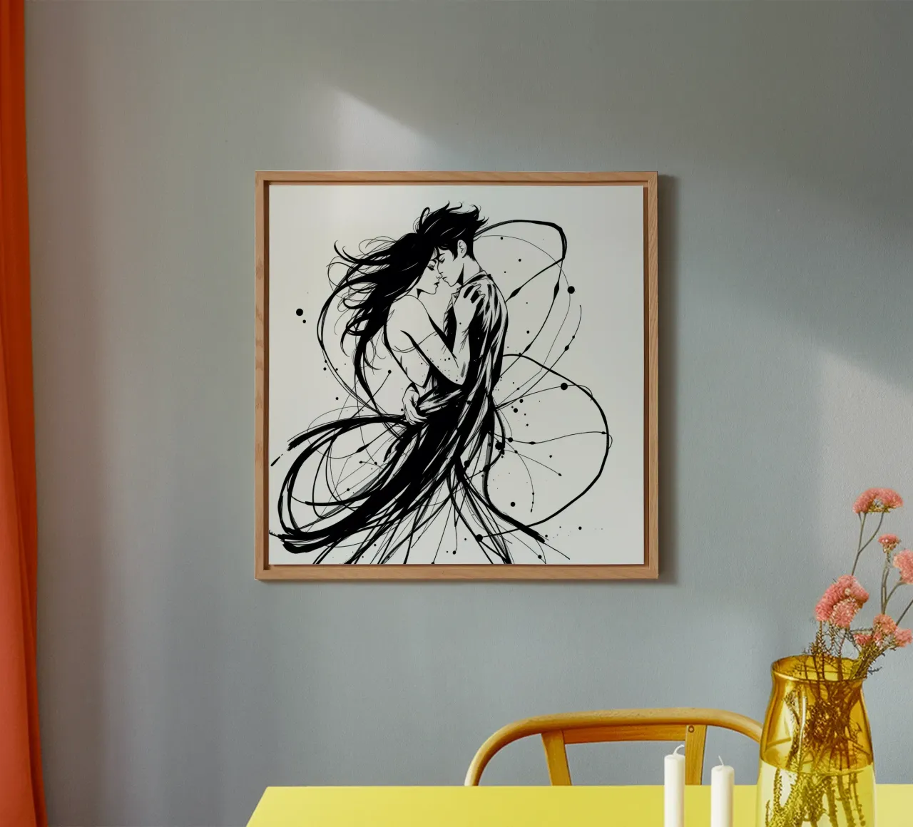 abbraccio appassionato tra una coppia intrecciata in linee fluide alluminio dibond da DesignDoodle