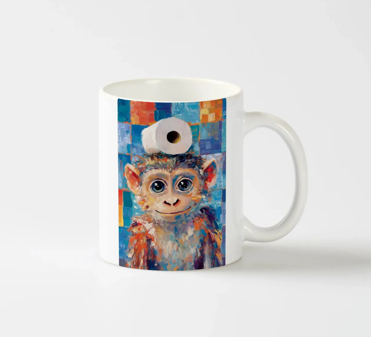 Scimmia con carta igienica tazza in ceramica da Adrian Patel