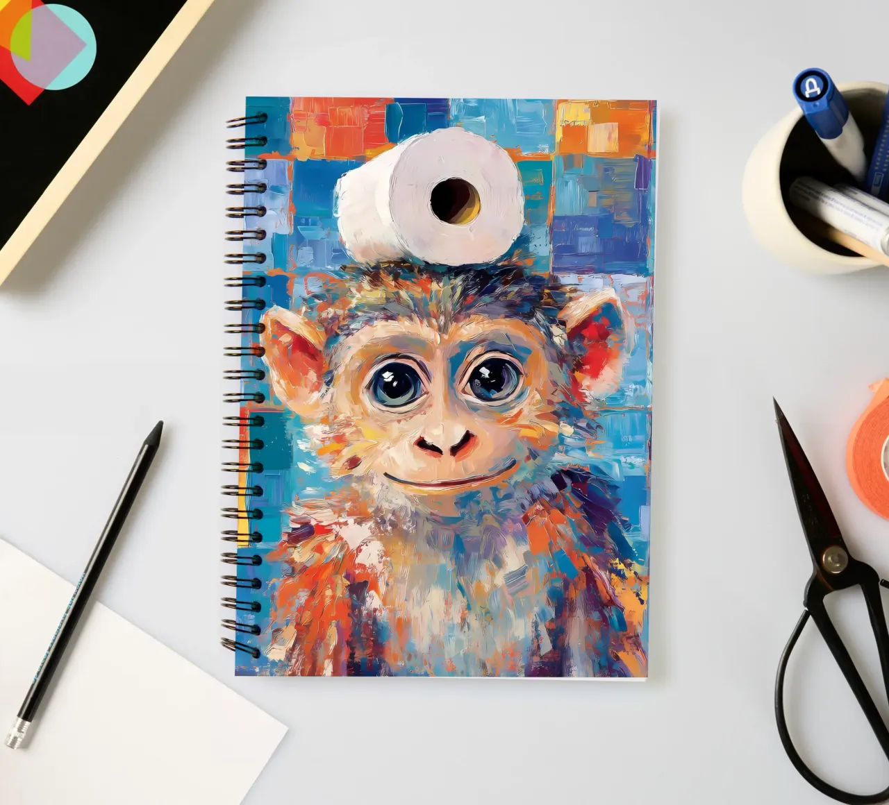Monkey with Toilet Paper spiral notebook by Adrian Patel