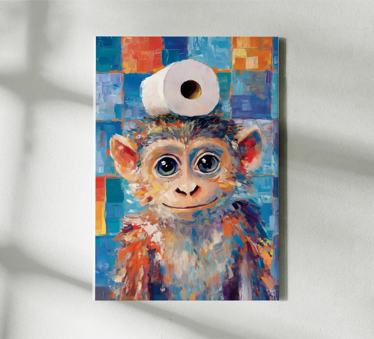 Monkey with Toilet Paper canvas with Floater frame by Adrian Patel