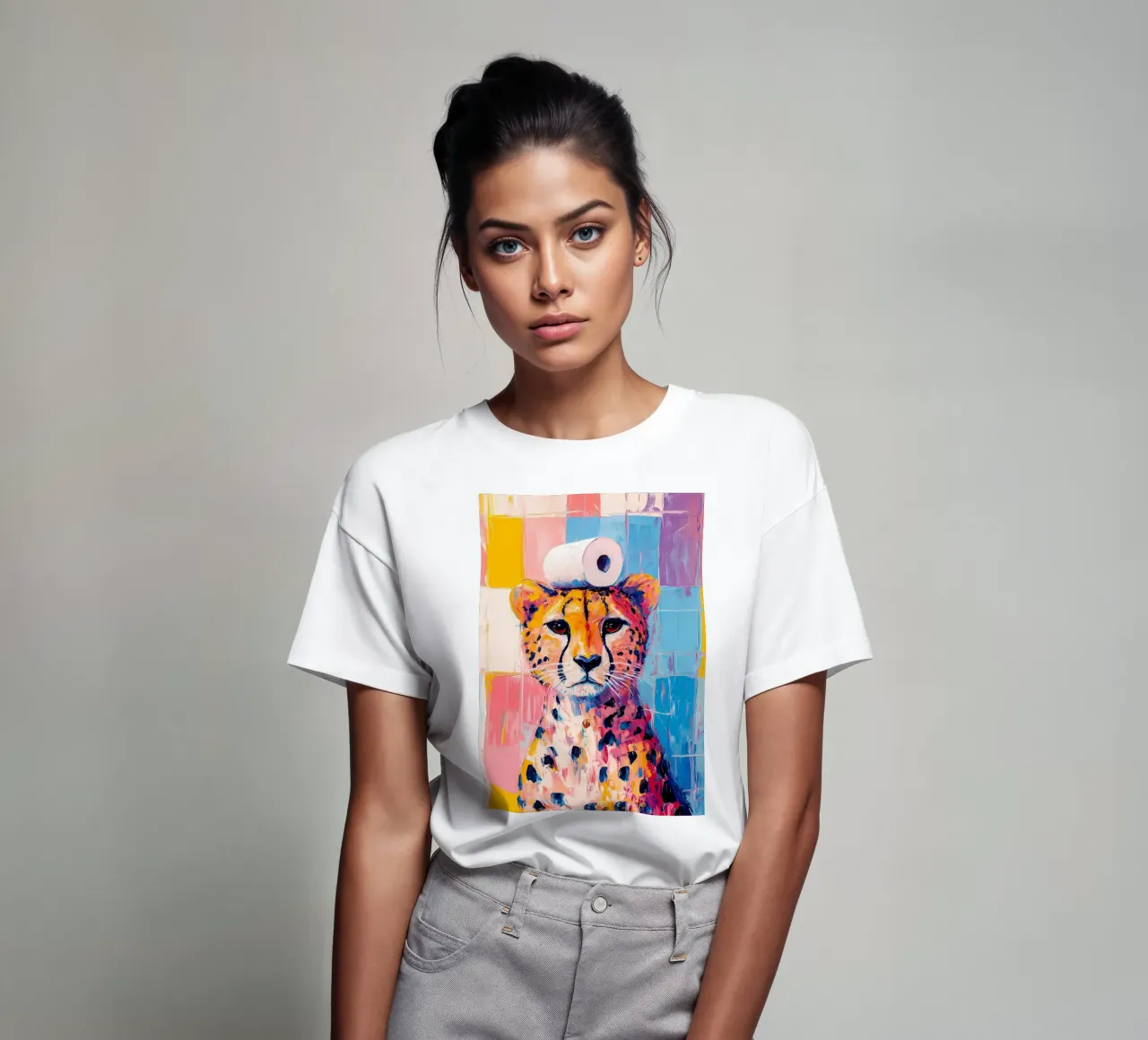 Ghepardo con carta igienica t-shirt da Adrian Patel