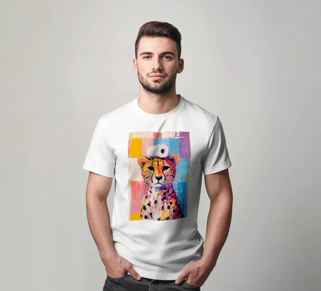 Ghepardo con carta igienica t-shirt da Adrian Patel