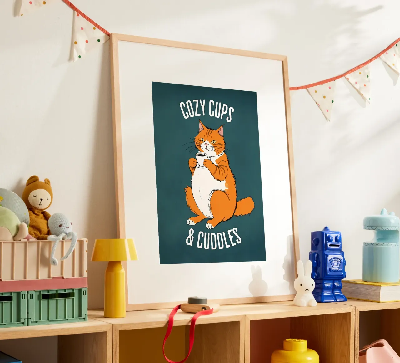 Tazze da caffè per gatti poster con telaio in alluminio da Bartosz Powalka