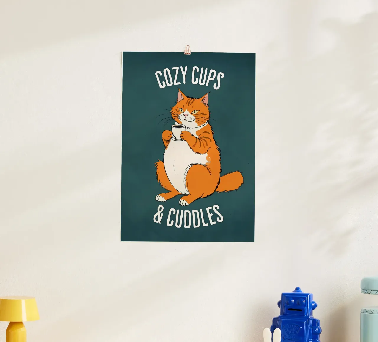 Tazze da caffè per gatti poster con telaio in alluminio da Bartosz Powalka