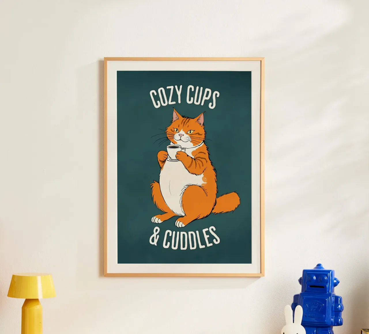 Tazze da caffè per gatti poster con telaio in alluminio da Bartosz Powalka