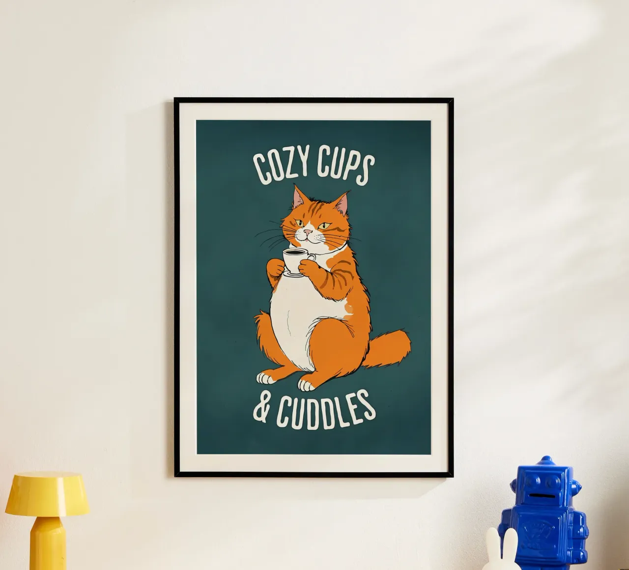 Tazze da caffè per gatti poster con telaio in alluminio da Bartosz Powalka