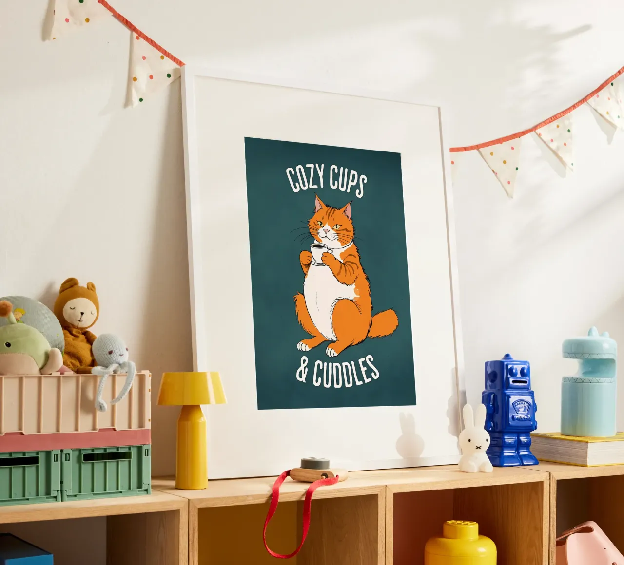 Tazze da caffè per gatti poster con telaio in alluminio da Bartosz Powalka