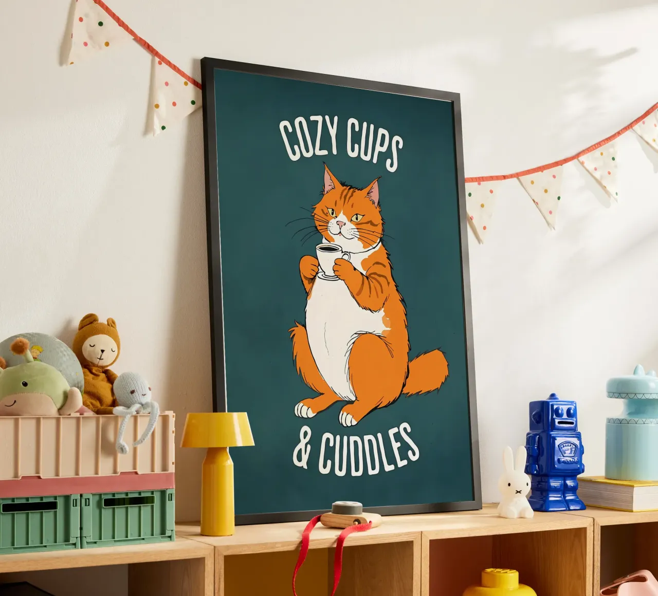 Tazze da caffè per gatti poster con telaio in alluminio da Bartosz Powalka