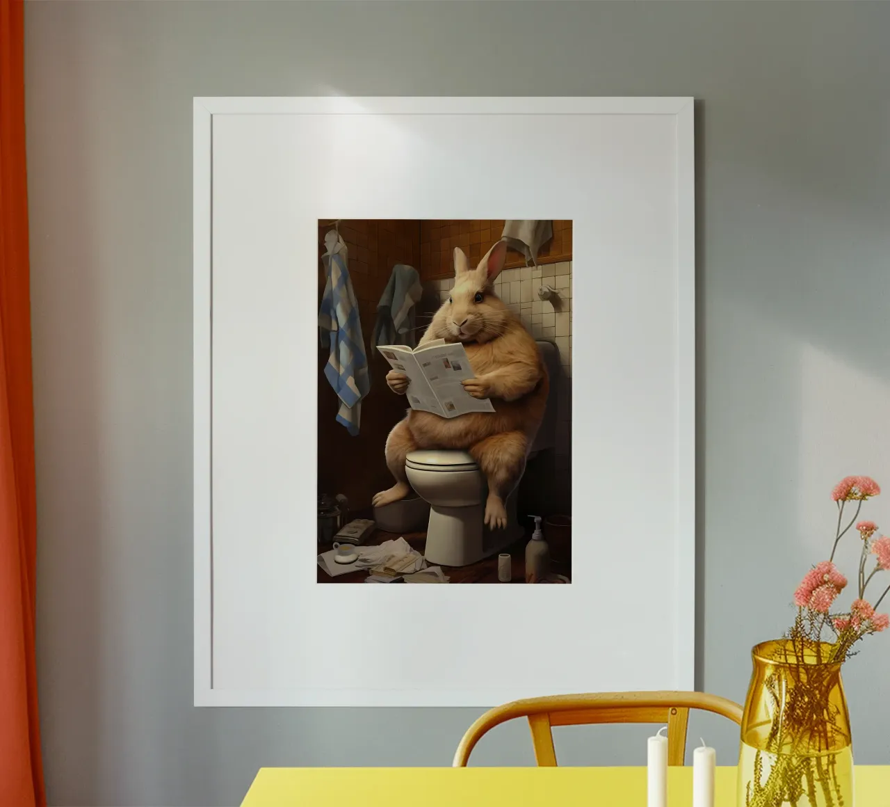Giornale da toilette per coniglietti grassi poster con telaio in plastica da Adrian Patel