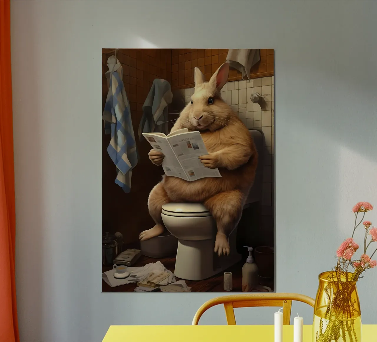 Giornale da toilette per coniglietti grassi poster con telaio in plastica da Adrian Patel
