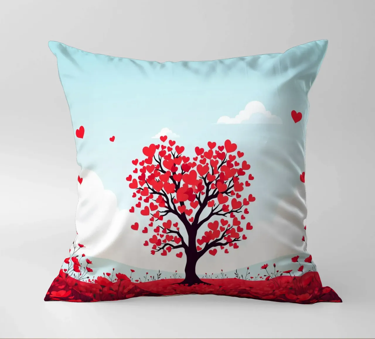 Un albero vivace ornato da foglie a forma di cuore cuscino da DesignDoodle