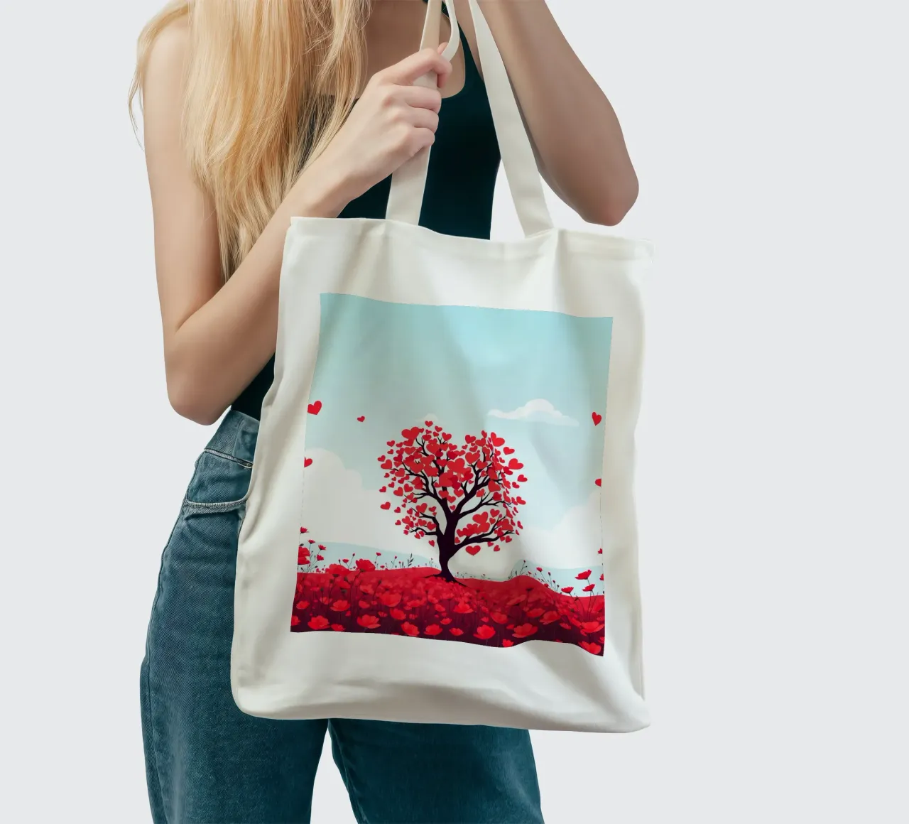 Un albero vivace ornato da foglie a forma di cuore borsa in juta da DesignDoodle