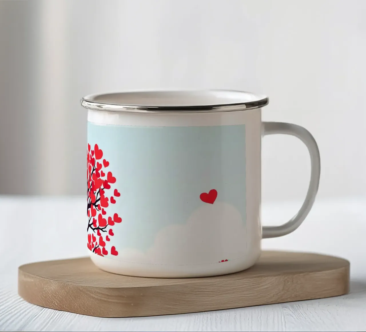 Un albero vivace ornato da foglie a forma di cuore tazza in smalto da DesignDoodle