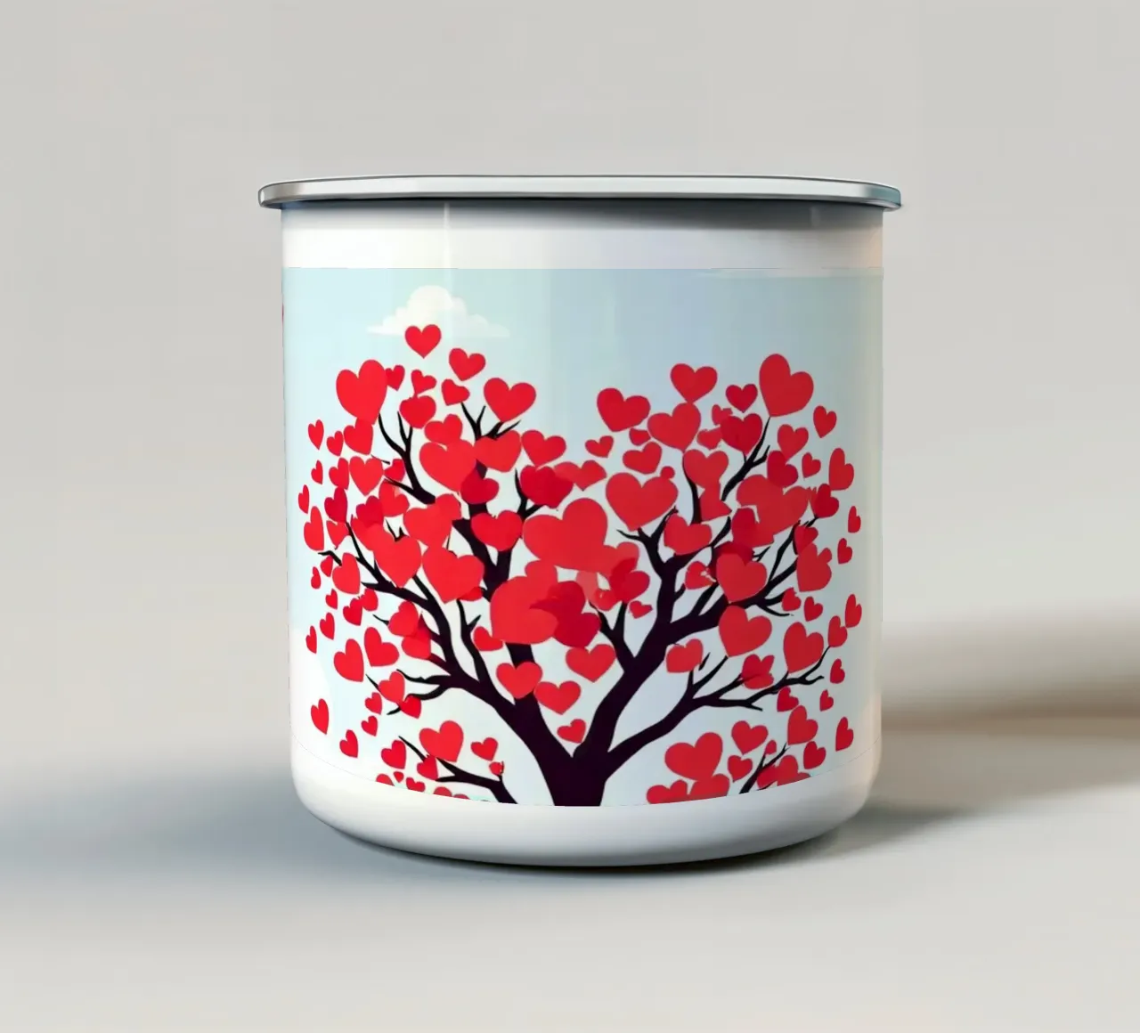 Un albero vivace ornato da foglie a forma di cuore tazza in smalto da DesignDoodle