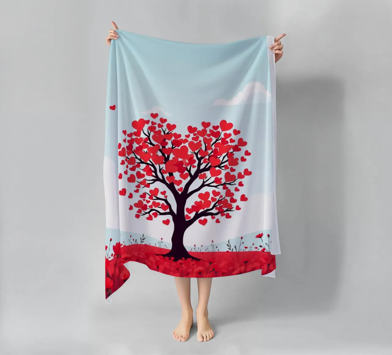 Un albero vivace ornato da foglie a forma di cuore telo mare da DesignDoodle