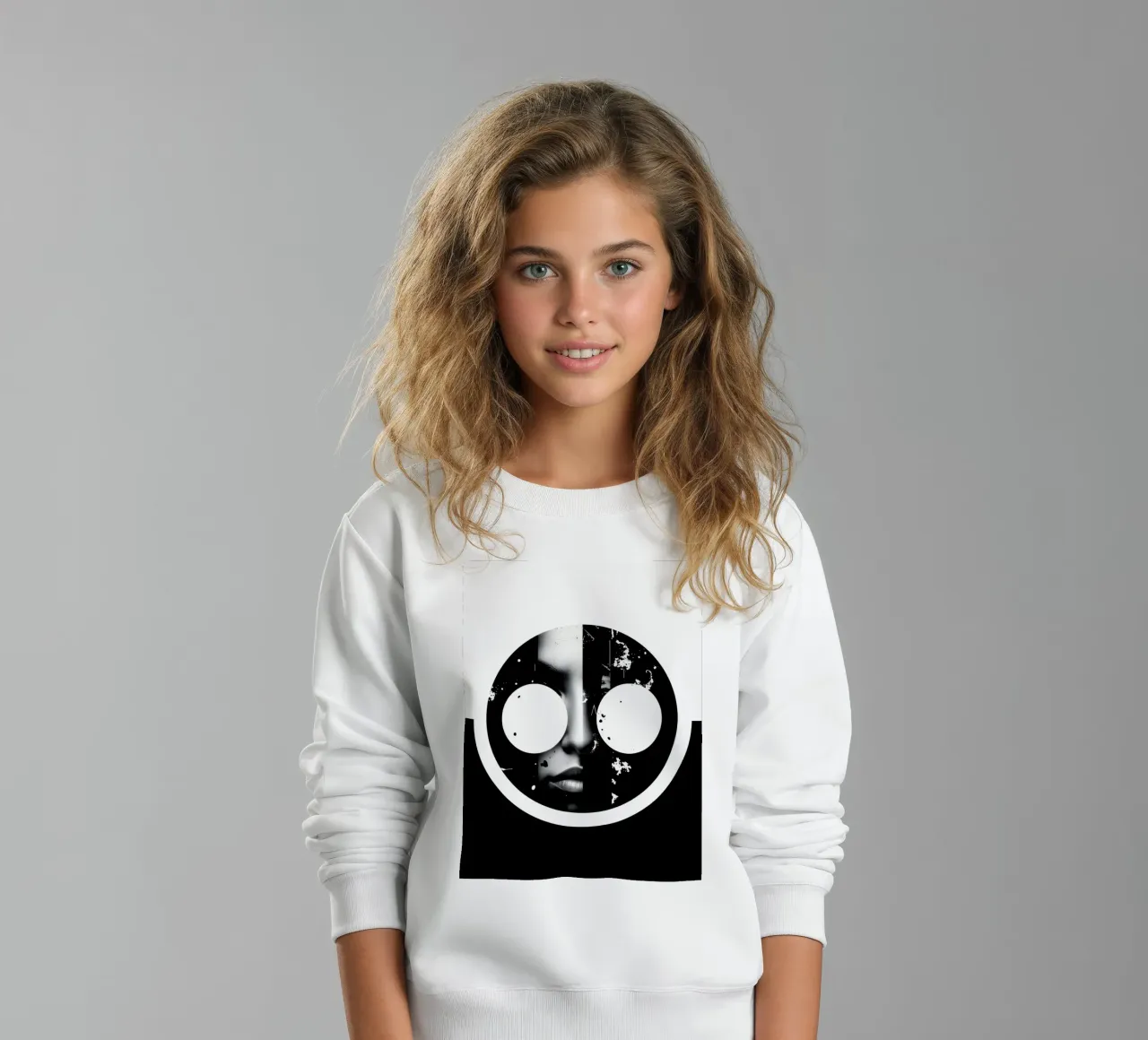 grafica monocromatica che presenta un volto con contrasto nero felpa bambino da DesignDoodle
