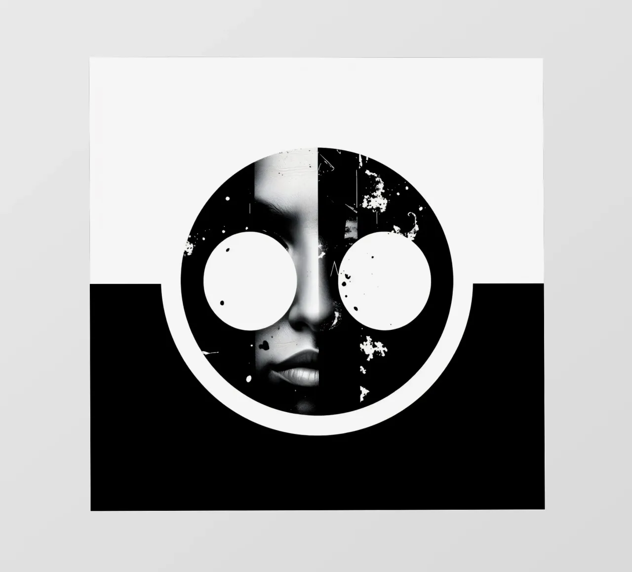 grafica monocromatica che presenta un volto con contrasto nero telo in pvc da DesignDoodle