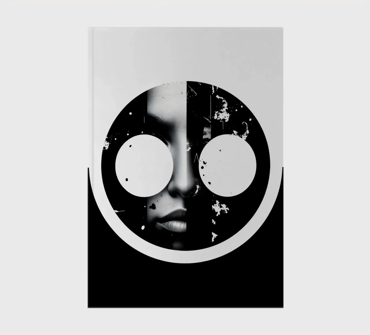 monochrome artwork featuring a face with contrasting black notebook by DesignDoodle