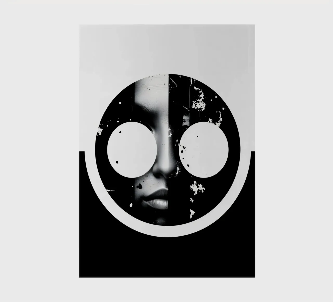 monochrome artwork featuring a face with contrasting black notebook by DesignDoodle