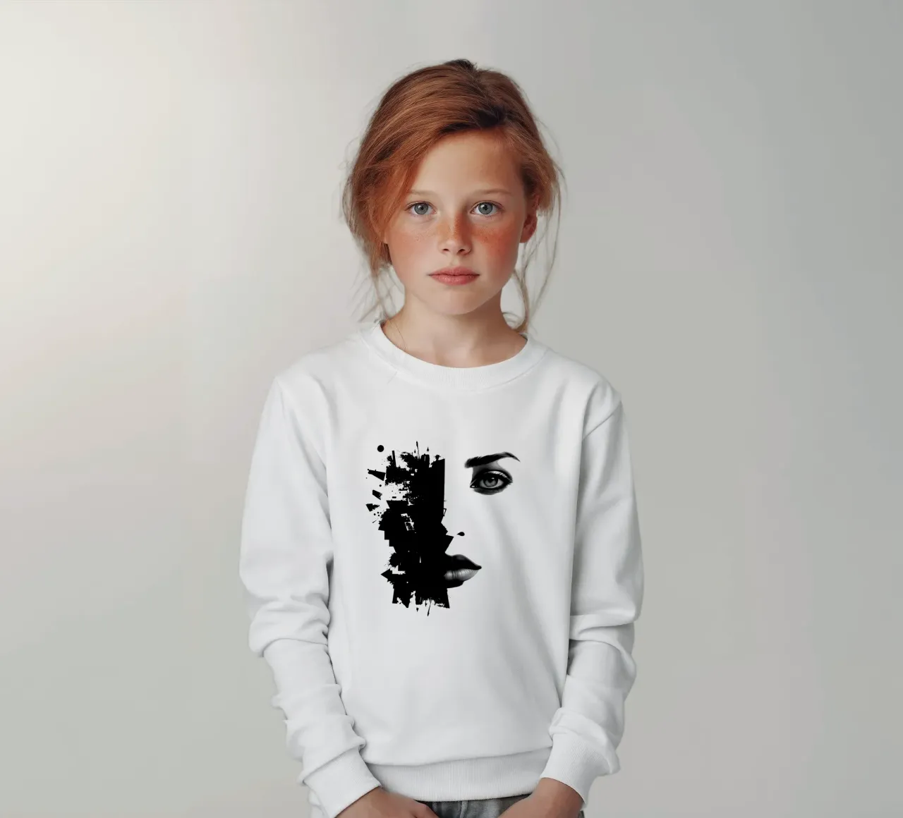 Rappresentazione artistica di un volto di donna mescolato felpa bambino da DesignDoodle