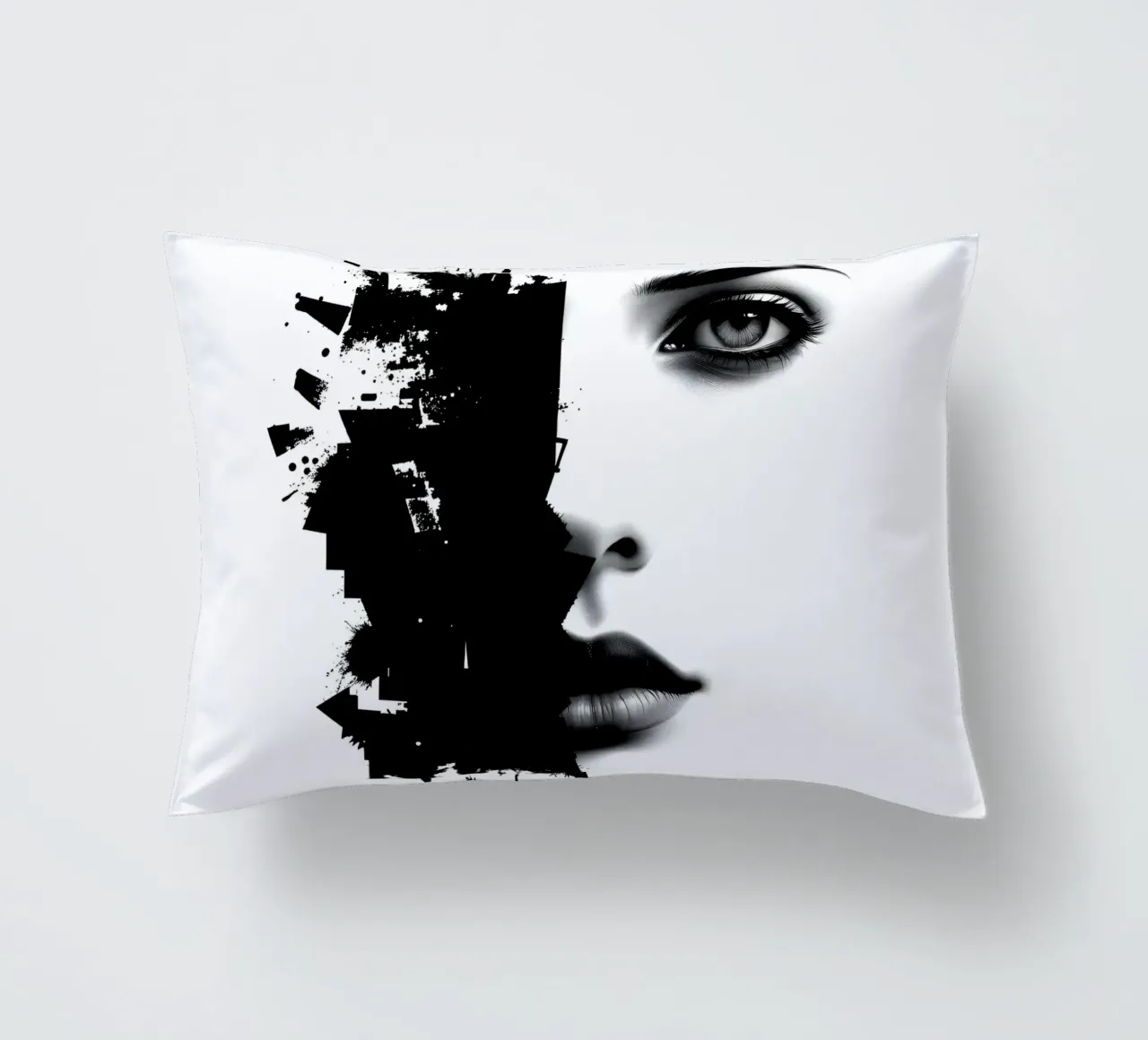 Rappresentazione artistica di un volto di donna mescolato cuscino da DesignDoodle