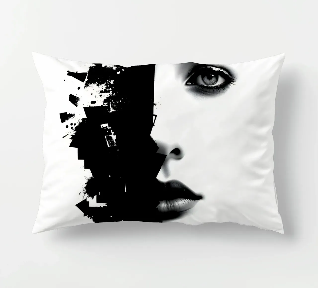 Rappresentazione artistica di un volto di donna mescolato cuscino da DesignDoodle