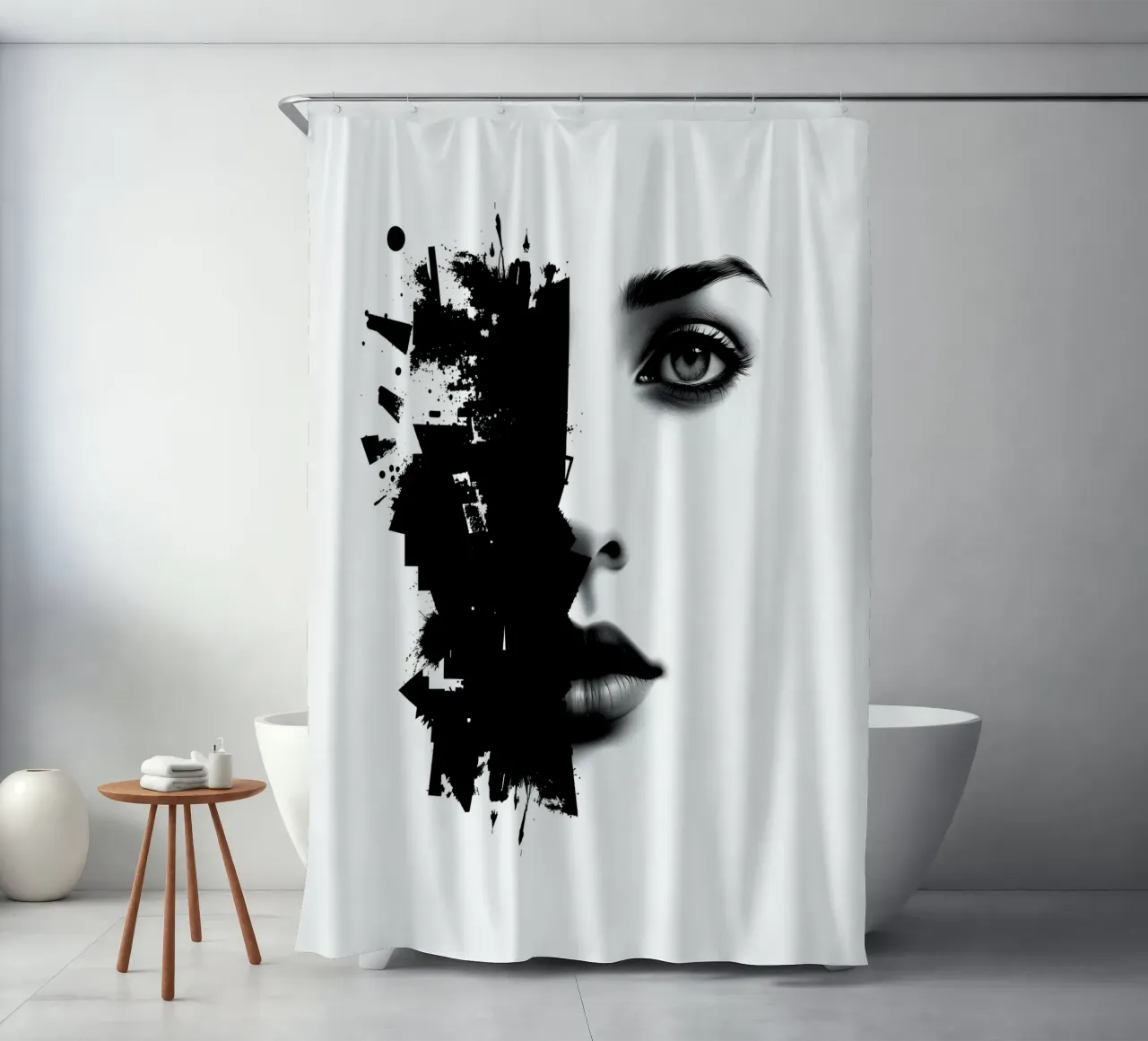 Rappresentazione artistica di un volto di donna mescolato tenda da doccia da DesignDoodle