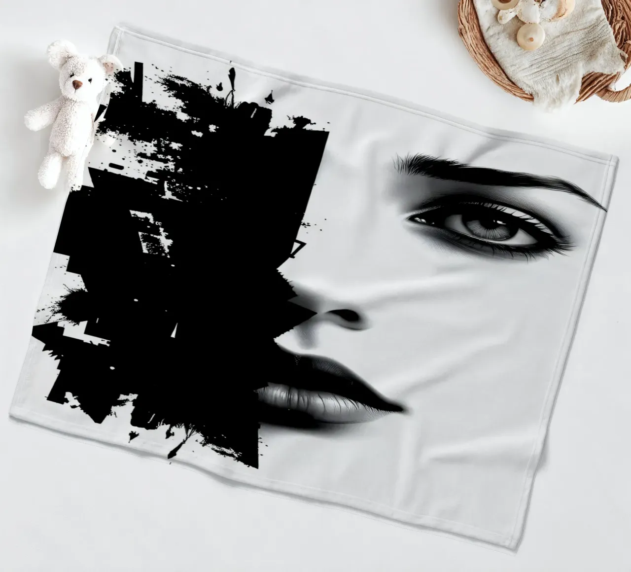 Rappresentazione artistica di un volto di donna mescolato coperta in pile da DesignDoodle