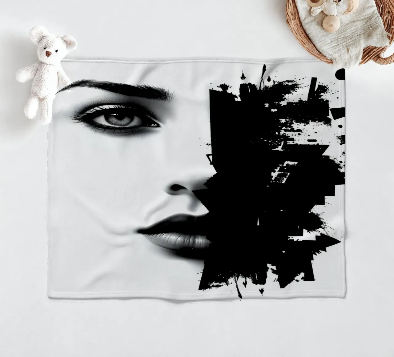 Rappresentazione artistica di un volto di donna mescolato coperta in pile da DesignDoodle