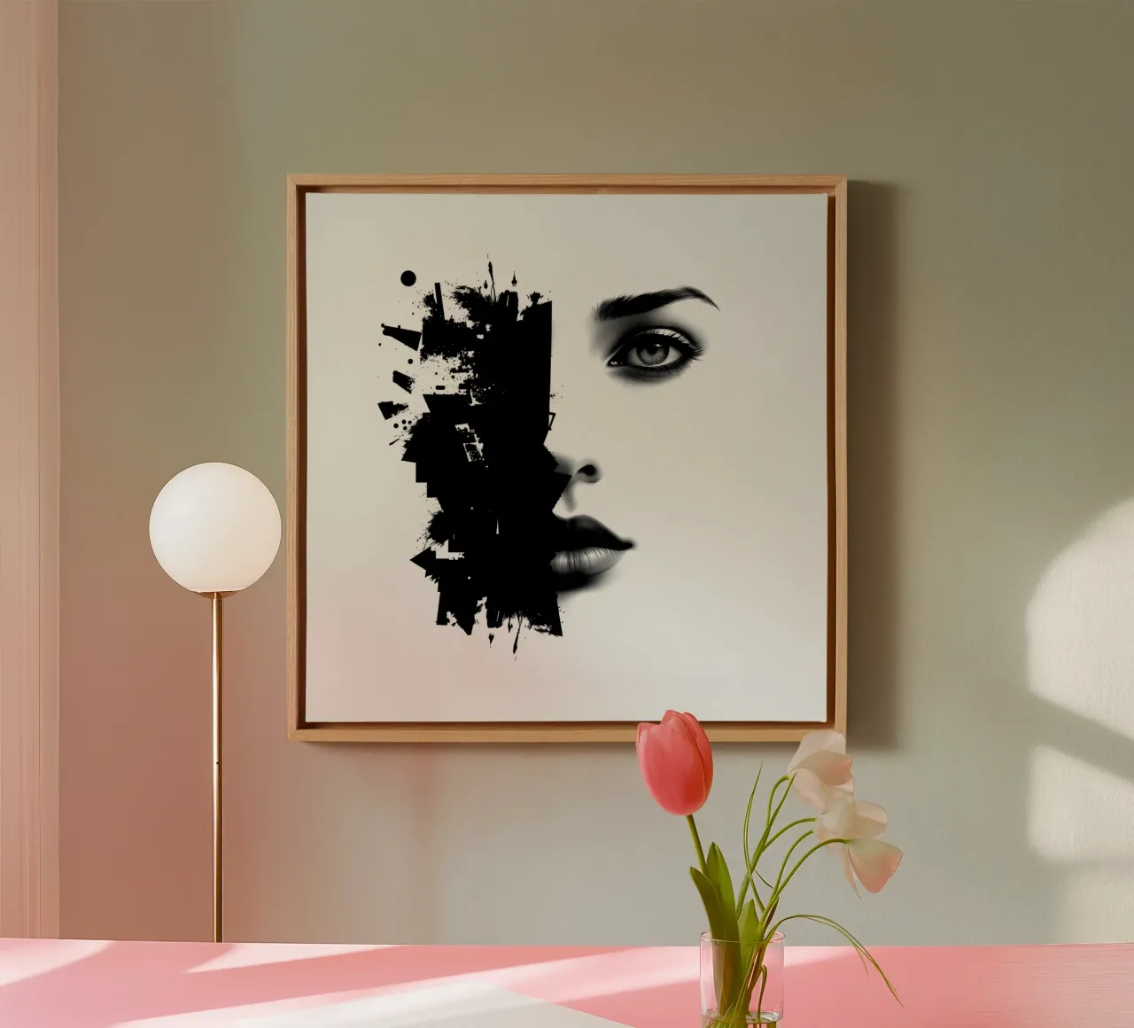 Artistic representation of a woman's face blended canvas with Floater frame by DesignDoodle