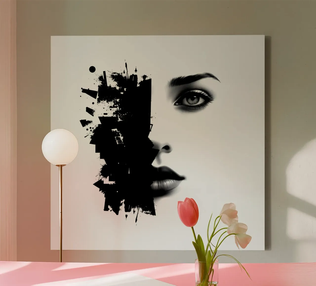 Artistic representation of a woman's face blended canvas with Floater frame by DesignDoodle