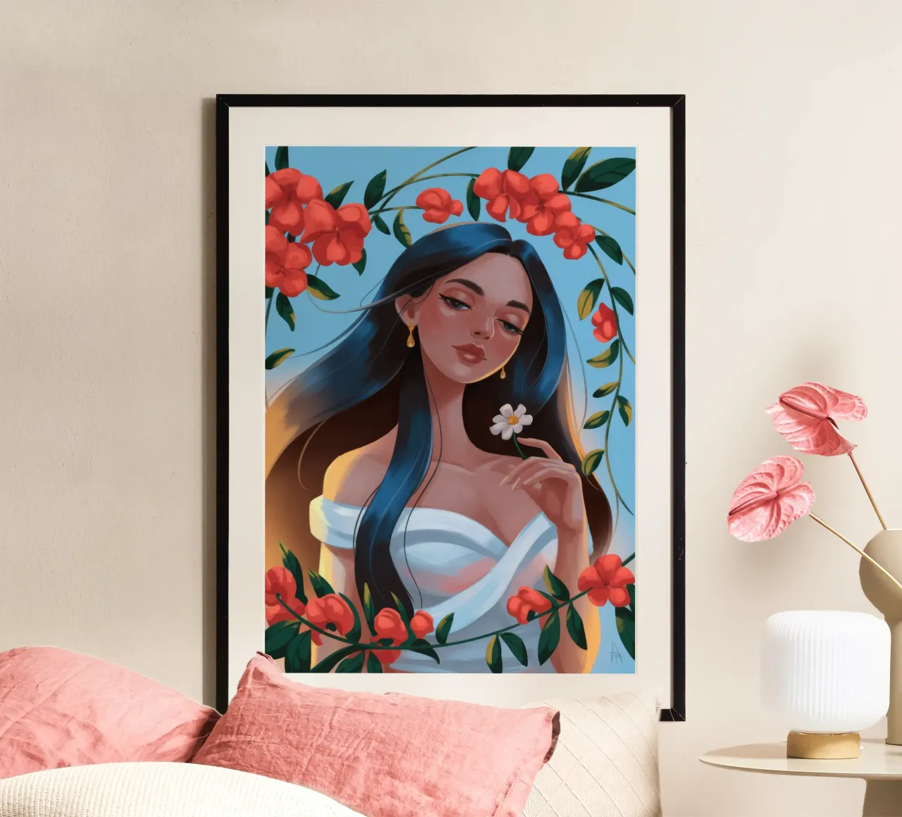 Ritratto di serenità floreale poster con telaio in legno da Lumina Vision