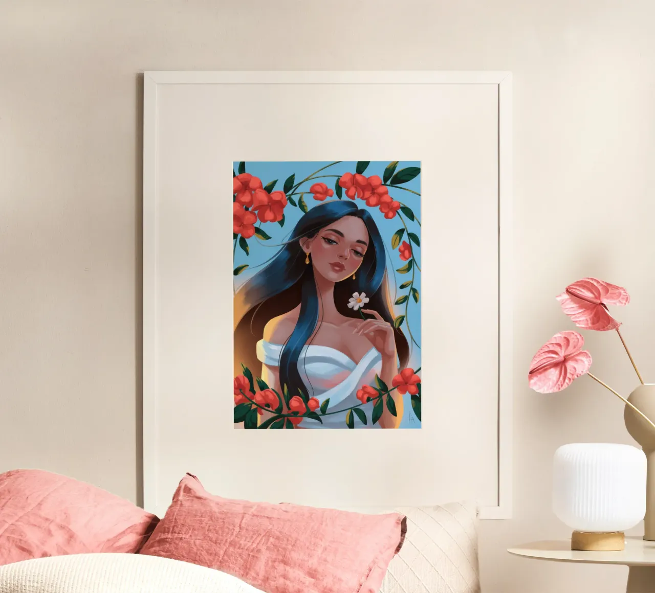 Ritratto di serenità floreale poster con telaio in legno da Lumina Vision