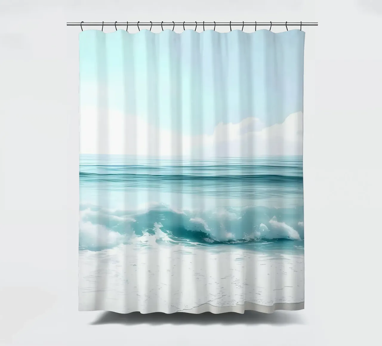 Olas en una playa de arena cortina de baño de Matthew Katz