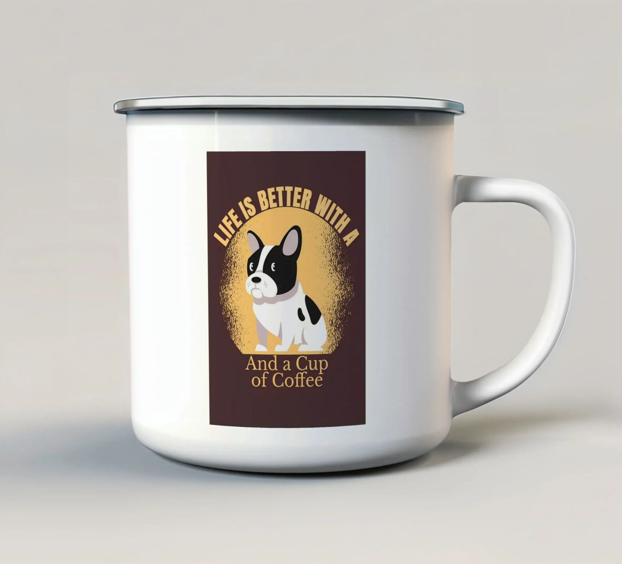 VITA DA FRENCHIE E CAFFÈ tazza in smalto da Bartosz Powalka